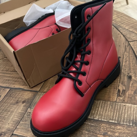 Combat Boots - Red | Red Combat Boots - Picture 2 of 5